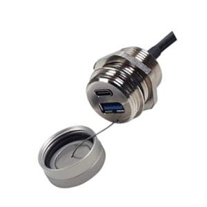 IP67 twin port socket with USB 3.0 type A and USB 3.1 type C connector